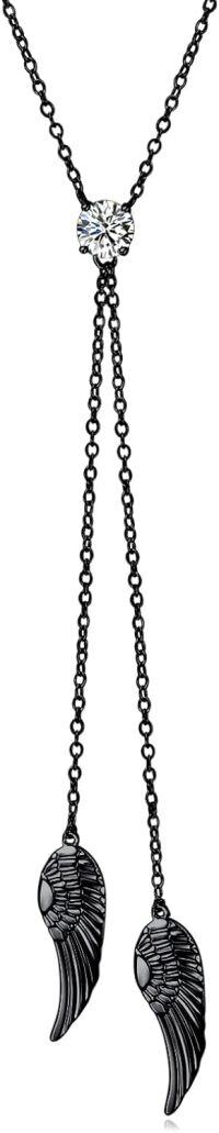 wholesale Sterling Silver Zirconia Angel Wing Necklace with Birthstone for Women-04-Black