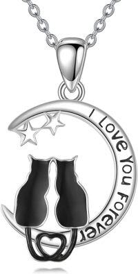 wholesale 925 Sterling Silver Cat Moon Love Forever Pendant Necklace for Women-Black Cat Necklace