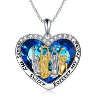 wholesale TOUPOP 925 Sterling Silver Sister Necklace - Birthday Gift For Sisters, Mom, Daughter - Always My Sister Forever My Friend Crystal Necklace For 2/3/4/5 Sisters -color_name:4 Sisters-LOVE