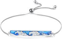 wholesale 925 Sterling Silver Blue Enamel Wave Design Adjustable Celtic Moon Bracelet - Irish  for Women-Wave Bar Strips