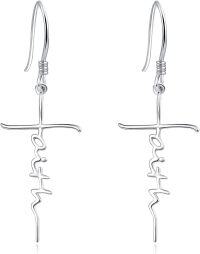 wholesale 925 Sterling Silver Hypoallergenic Faith Cross Dangle Earrings for Women - Christian  Ideas-Silver