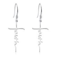 wholesale 925 Sterling Silver Cross Heartbeat Dangle Earrings-Silver