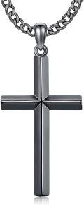wholesale  Black Plated Mens 3mm Cuban Link Necklace with Cross Pendant (24) -0-0