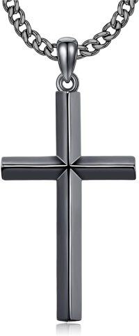 wholesale  Black Plated Mens 3mm Cuban Link Necklace with Cross Pendant (24) -Black Gold