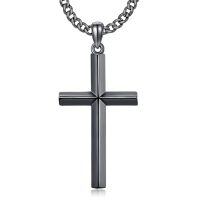 wholesale  Black Plated Mens 3mm Cuban Link Necklace with Cross Pendant (24) -Black Gold