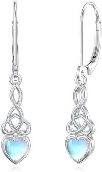wholesale 925 Sterling Silver Heart-Shaped Moonstone Celtic Knot Dangle Drop Leverback Earrings-A-Moonstone Earrings