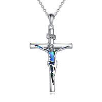 wholesale 925 Sterling Silver Crucifix Pendant With Blue Inlay-Crucifix 01
