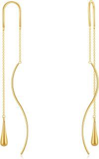wholesale 14k Gold Threader Earrings Long Dangle Teardrop Tassel Ear Line s-Twist teardrop threader earrings