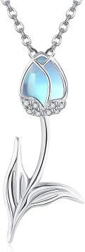wholesale 925 Sterling Silver Blue Opal Tulip Pendant Necklace for Women-0-0