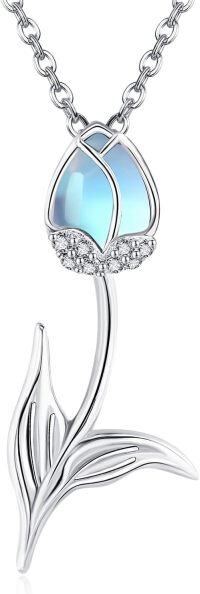 wholesale 925 Sterling Silver Blue Opal Tulip Pendant Necklace for Women-Tulip Necklace
