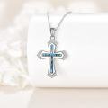wholesale 925 Sterling Silver Abalone Shell Inlay Cubic Zirconia Cross Pendant Necklace for Women and Men-0-4