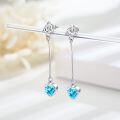 wholesale 925 Sterling Silver Blue Topaz Heart Drop Earrings with Trinity Knot Design-0-4