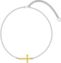 wholesale 925 Sterling Silver Cross Charm Anklet with Heart Pendant - Adjustable Size Jewelry for Women-Cross