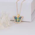 wholesale 14K Gold Blue Enamel Butterfly Pendant Necklace with Cubic Zirconia Stones - 17 Inches Chain Length-0-1