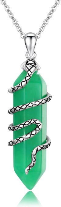wholesale 925 Sterling Silver Green Quartz Crystal Snake Tail Wrap Pendant Necklace for Women-green