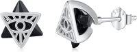 wholesale 925 Sterling Silver Black Onyx Triangle Eye of Providence Stud Earrings-Eye of Providence