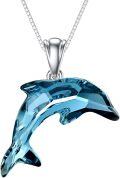 wholesale 925 Sterling Silver Blue Crystal Dolphin Pendant Necklace Gift for Women Girls Mom Girlfriend-0-0