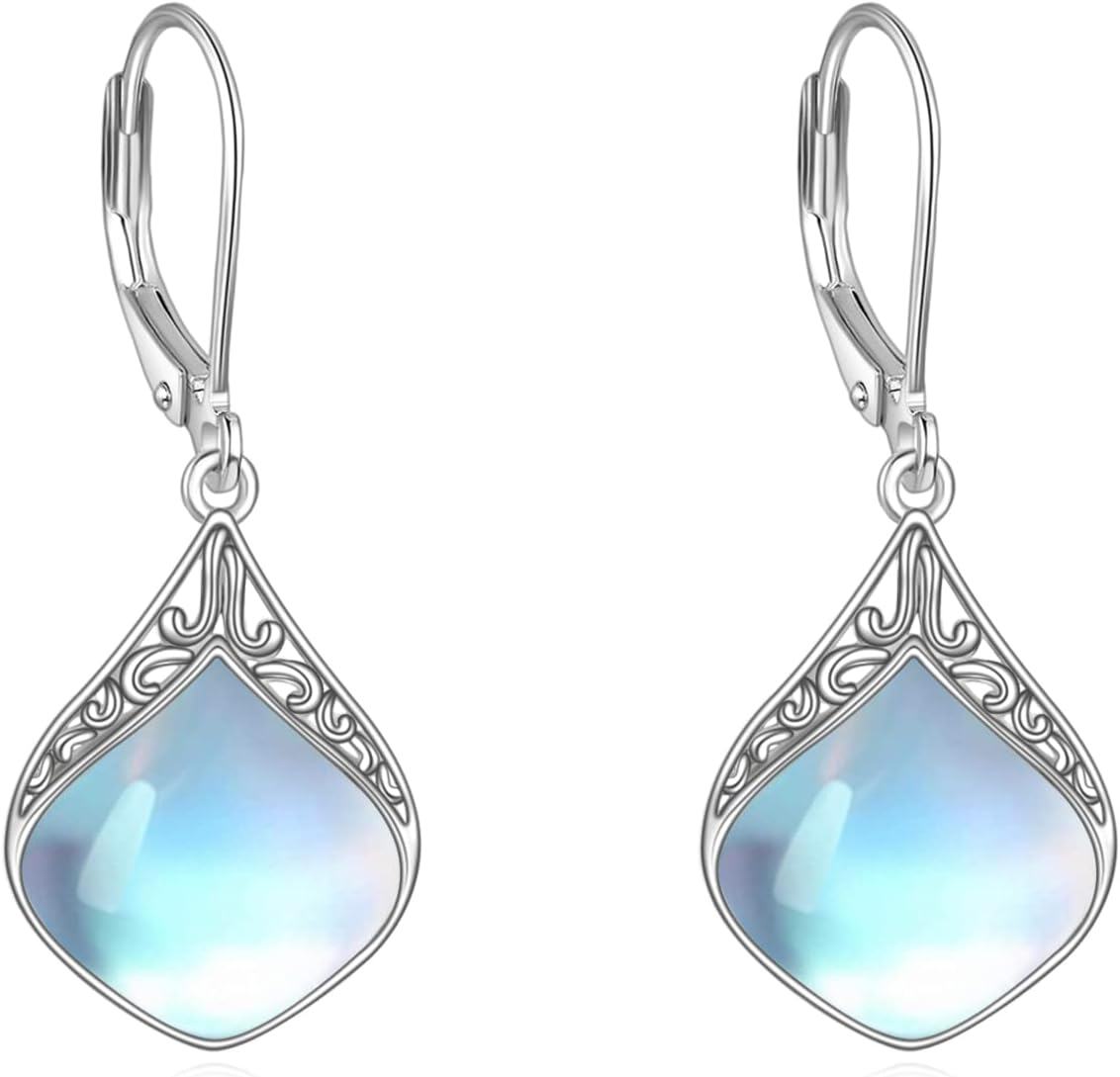 Sterling Silver Celtic Teardrop Filigree Earrings Jewelry Gifts for Women-Moonstone teardrop earrings