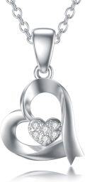 wholesale 925 Sterling Silver Double Heart Pendant with Cubic Zirconia Necklaces for Women s 45cm Chain Length-0-0