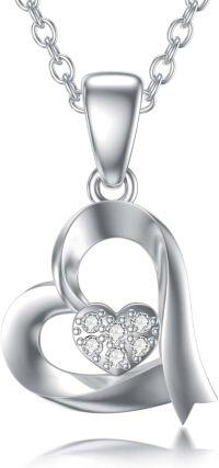 wholesale 925 Sterling Silver Double Heart Pendant with Cubic Zirconia Necklaces for Women s 45cm Chain Length-Type 3
