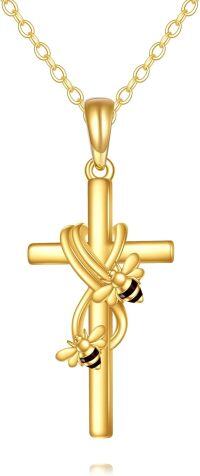 wholesale 14K Gold Bee Knot Cross Pendant Necklace for Women Gifts for Mom Grandmother Sis-Bee