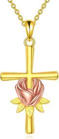 wholesale Gold 925 Sterling Silver Rose Flower Cross Pendant Necklace Jewelry for Women and Men-0-0