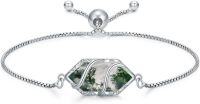 wholesale  Sterling Silver Hexagon Gemstone Bracelet for Women Fine Jewelry Gift -Moss Agate