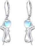 wholesale 925 Sterling Silver Heart-Shaped Cat Moonstone Drop Earrings-0-0