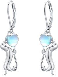 wholesale 925 Sterling Silver Heart-Shaped Cat Moonstone Drop Earrings-Dachshund
