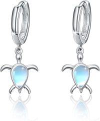 wholesale 925 Sterling Silver Moonstone Turtle Huggie Hoop Earrings Oceanic Sea Life Jewellery Gift for Her-Turtle Earrings - Moonstone