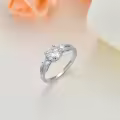 TOUPOP Sterling Silver Moissanite 3-Stone Round Cut Engagement Ring Size 4.5-14.5-0-3