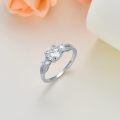 TOUPOP Sterling Silver Moissanite 3-Stone Round Cut Engagement Ring Size 4.5-14.5-0-3
