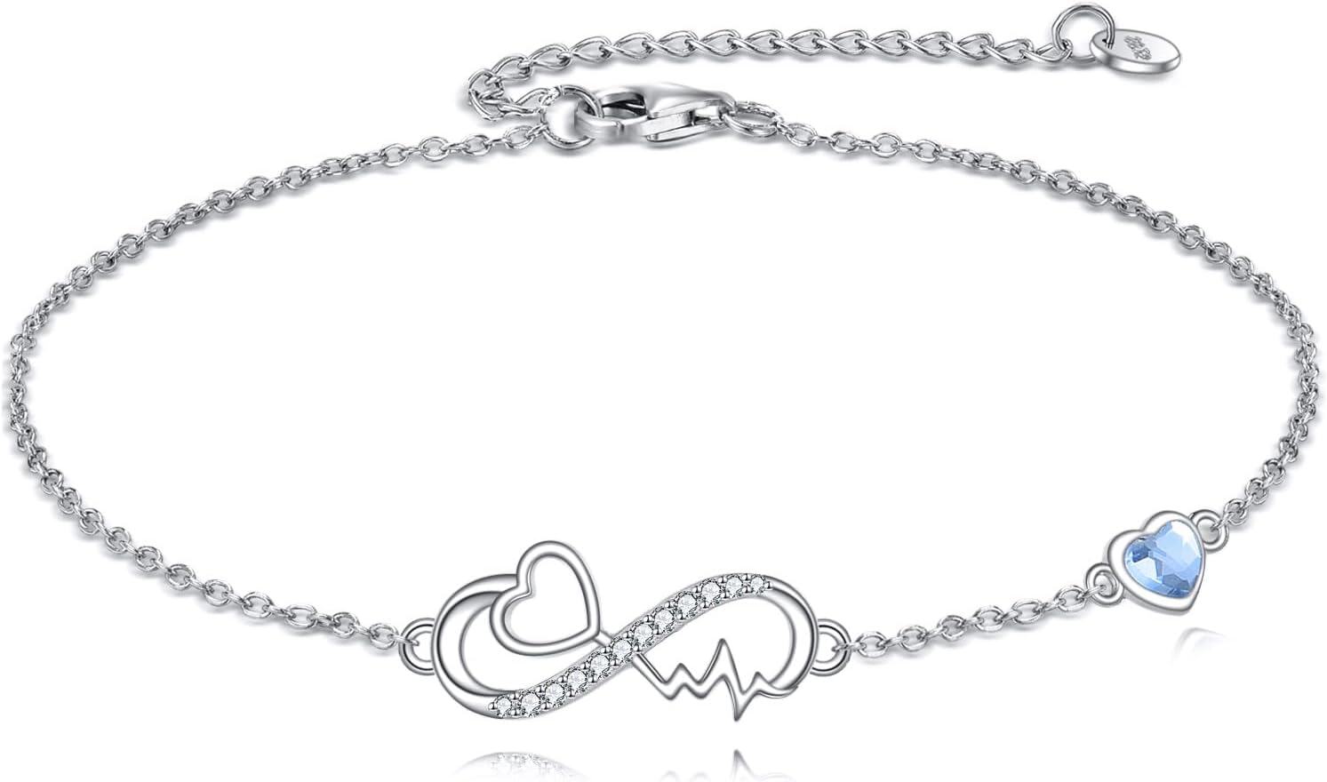 Sterling Silver Cross Bracelet Jewelry with Stone for Women-Infinity Heart Bracelet