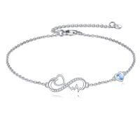 wholesale 925 Sterling Silver Heartbeat Infinity Love Charm Blue Crystal Bracelet for Women-Infinity Heart Bracelet