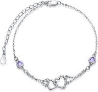 wholesale Sterling Silver Cubic Zirconia Double Heart Chain Jewelry for Women-Bracelet 7''-9''-06 Jun - Alexandrite-White Gold