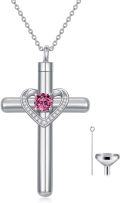 wholesale 925 Sterling Silver & Austrian Crystal Cross Urn Necklace - 1.1 Inch Pendant, 18+2 Inch Chain, Forever Memory Gift for Lost Loved Ones-0-0