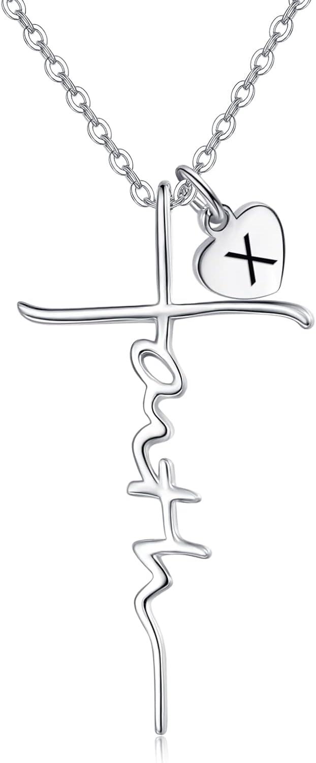 Sterling Silver Birthstone Faith Cross Pendant Necklace for Women-X-X