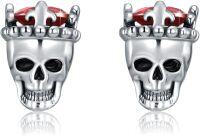 wholesale 925 Sterling Silver Red Crystal Heart & Skull Stud Earrings - Gothic Jewelry for Women and Men-Skull Stud Earrings