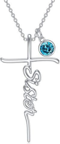 wholesale 925 Sterling Silver Birthstone Cross Sister Initial Pendant Necklace-12-December
