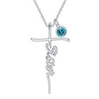 wholesale 925 Sterling Silver Birthstone Cross Sister Initial Pendant Necklace-12-December