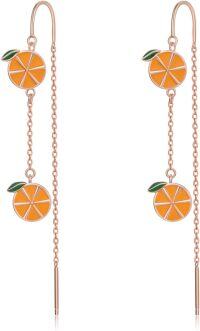 wholesale 925 Sterling Silver Long Chain Orange Slice Drop Earrings for Women Girls  4cm Length-Orange