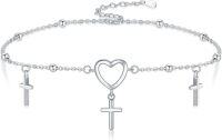 wholesale 925 Sterling Silver Heart and Cross Charm Ankle Anklet for Women-Cross
