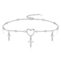 wholesale 925 Sterling Silver Heart and Cross Charm Ankle Anklets Wholesale for Women-Cross