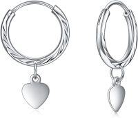wholesale 925 Sterling Silver Hypoallergenic Twisted Hoops with Heart Charm - Daily Wear Jewelry for Women-Heart 1