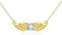 wholesale Gold Solid 14K Diamond Angel Wings Pendant Necklace - Guardian Angel Wing Jewelry-14k angel wings necklace