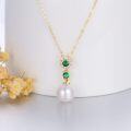 wholesale 14K Gold Green Crystal & White Pearl Pendant Necklace for Women - Elegant  Idea-0-3