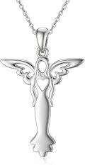 wholesale 925 Sterling Silver Guardian Angel Wing Heart Pendant Necklace for Women s-0-0