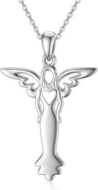 wholesale 925 Sterling Silver Guardian Angel Wing Heart Pendant Necklace for Women s-Angle-2