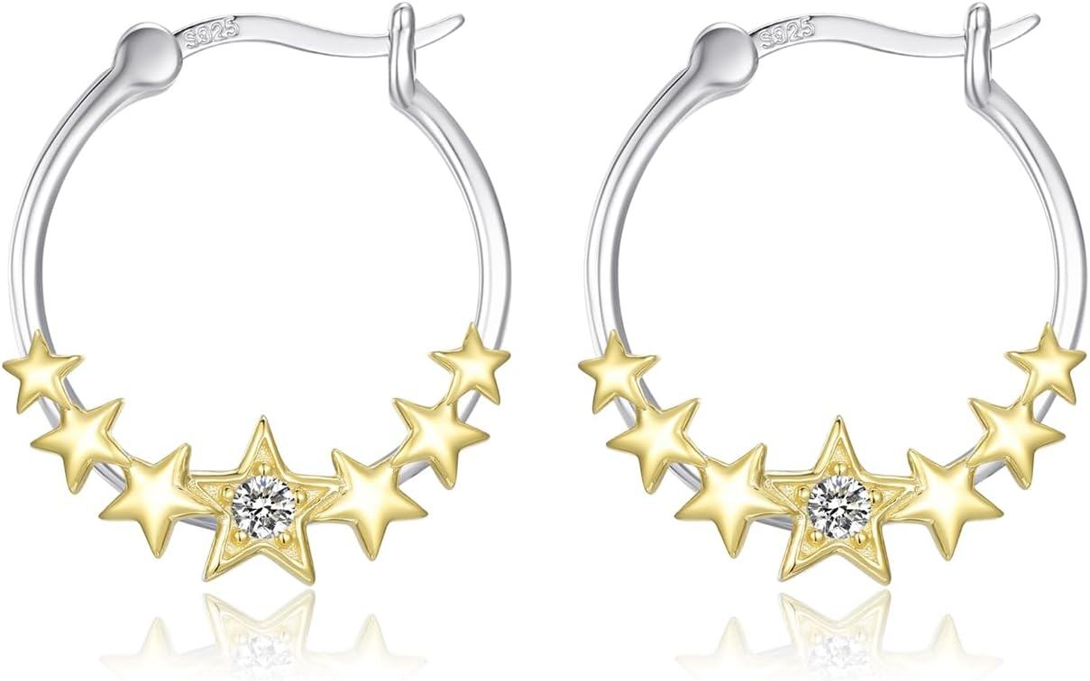 Sterling Silver Gold Plated Star Huggie Hoop Earrings for Women-0-0