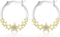 wholesale 925 Sterling Silver & 18K Gold Plated Stars CZ Huggie Hoops for Women-Star Hoop Earrings With Zircon